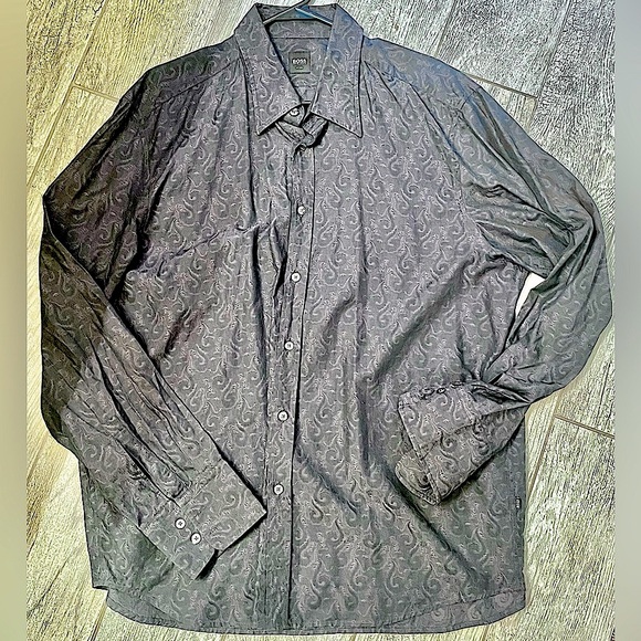 Black Paisley Men’s Hugo Boss Fitted Button Up Dress Shirt - Picture 3 of 8